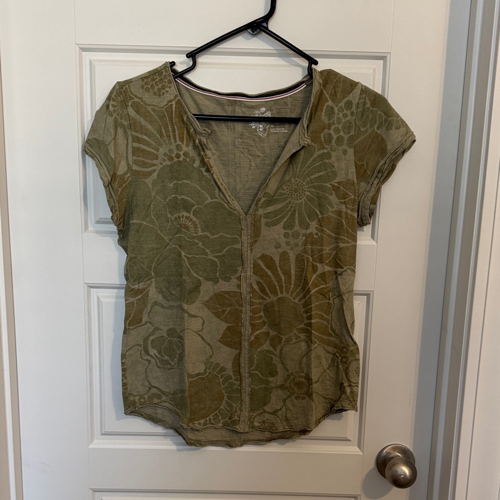 Pilcro Green Floral Short Sleeve Tee